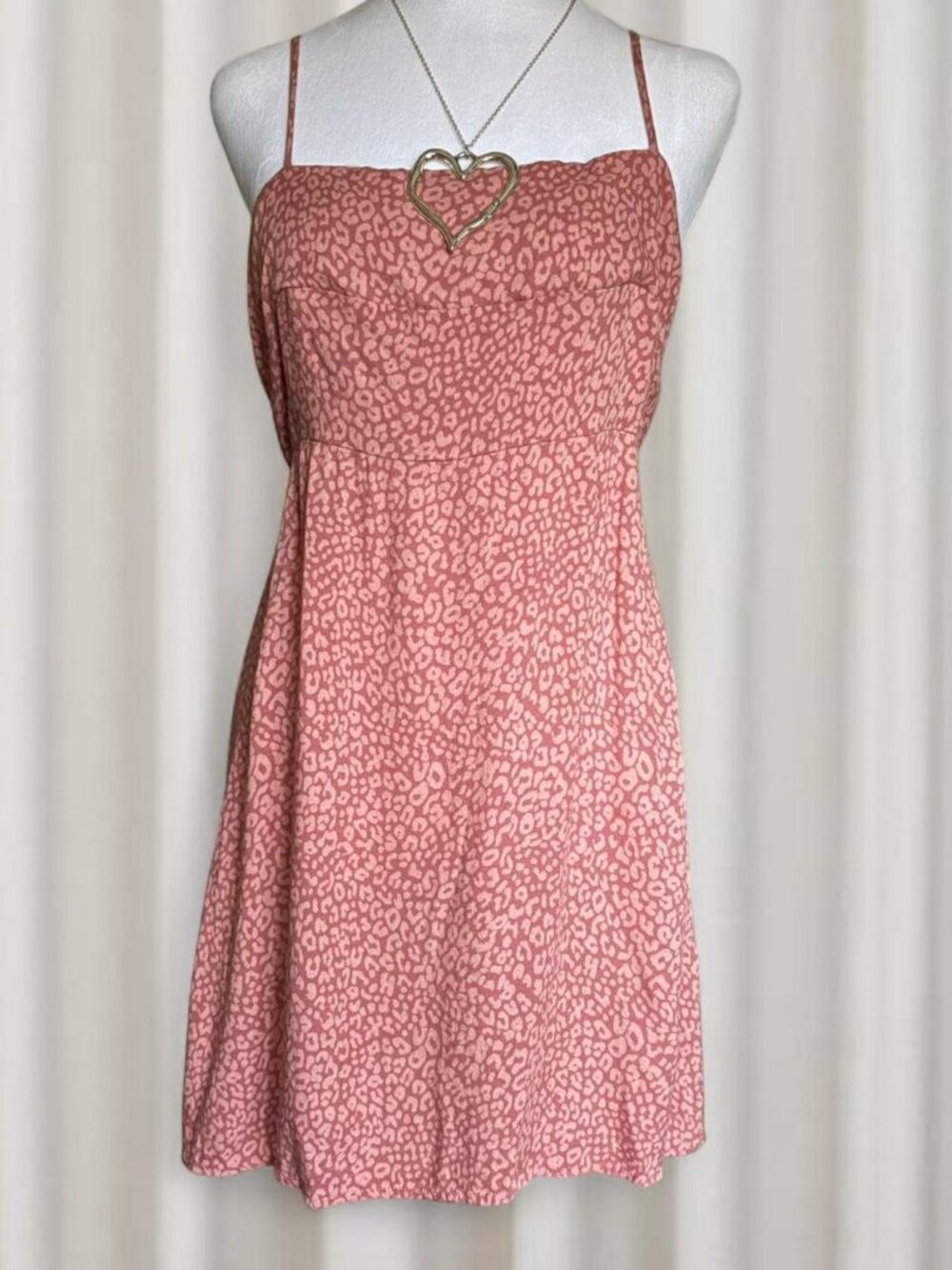 Pink y2k leopard print mini babydoll sundress with adjustable straps